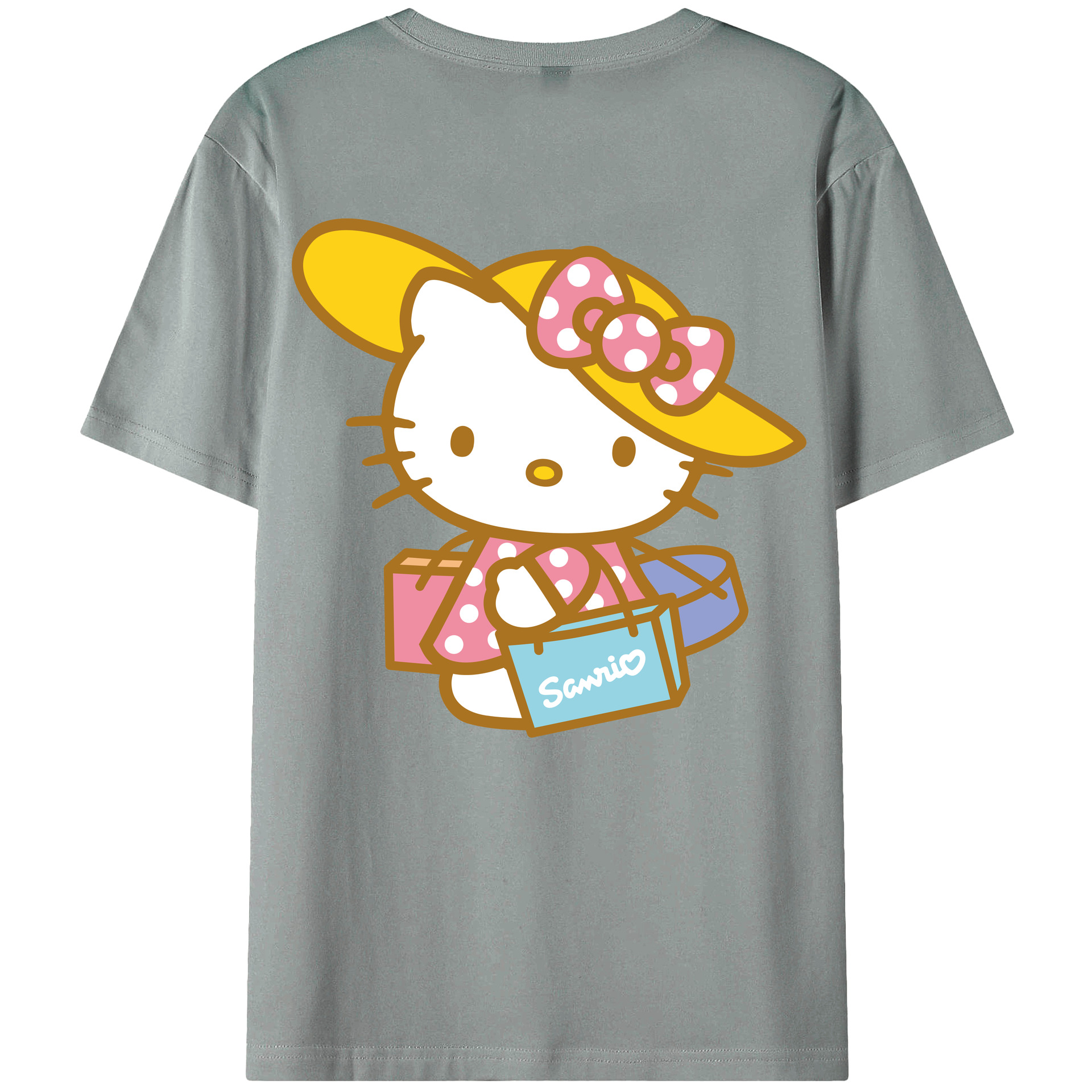 （画像用） Hello Kitty ハローキティ 綿100％ メンズ半袖Tシャツ（バックプリント） 通気性
